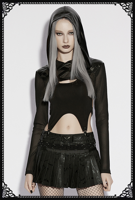 Punk Rave Shadow Rogue Crop PU Hoodie