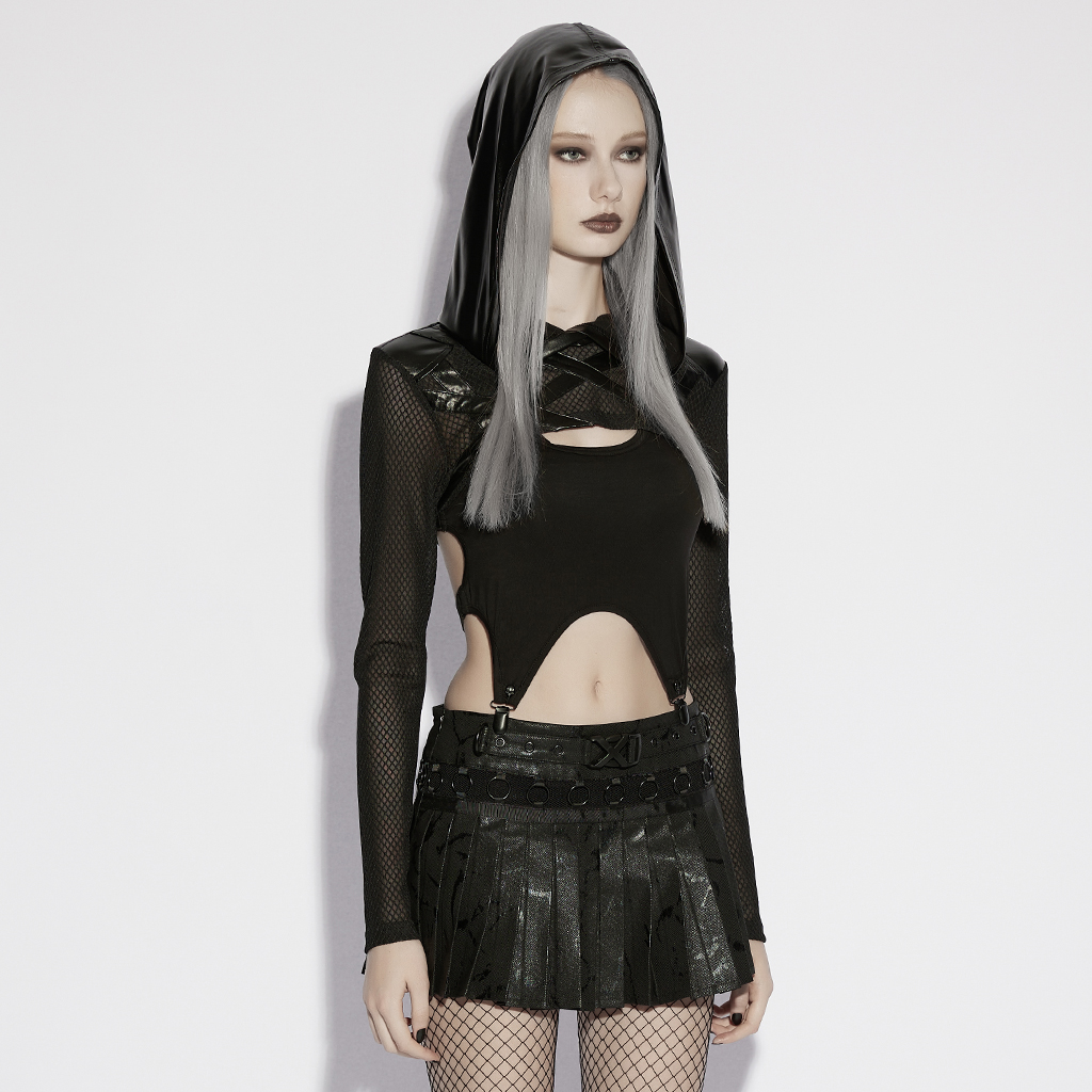 Punk Rave Shadow Rogue Crop PU Hoodie