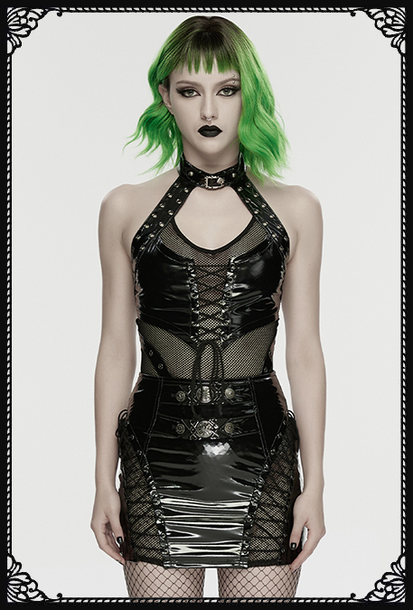 Punk Rave Trouble PVC Fishnet Gothic Crop Top