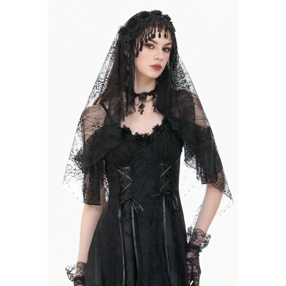 Dark In Love Keziah Lace Beaded Black Veil